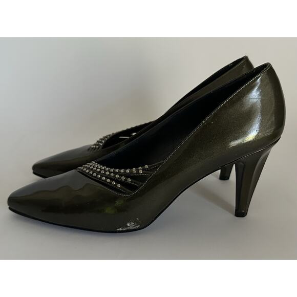 Vintage Stuart Weitzman Patent Leather Studded Pointed Toe Pumps - Picture 3 of 6
